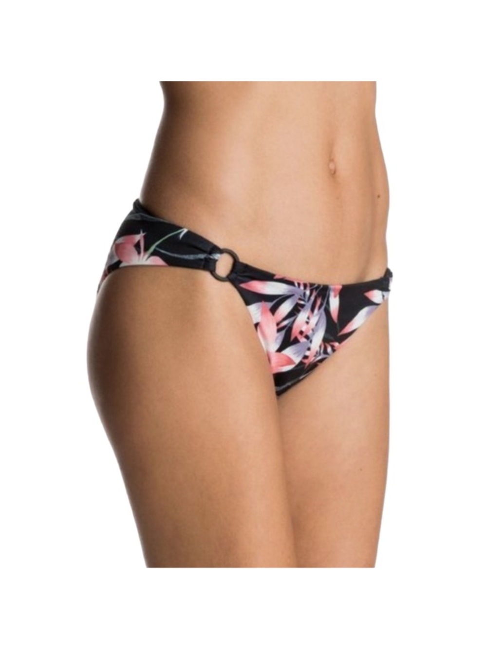 Roxy Women’s Black Bikini Bottom with Coral Leaf Print